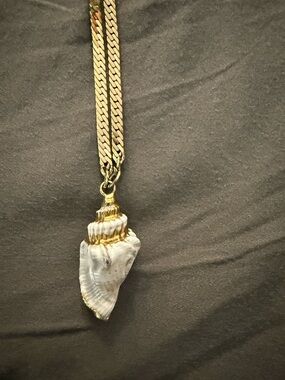 Gold Color Chain Necklace with White Shell Pendant